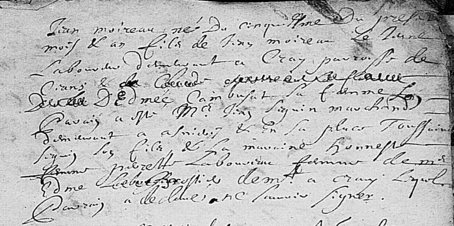Extrait d’acte : Jean Moreau, fils d’Edmée Cambuzat