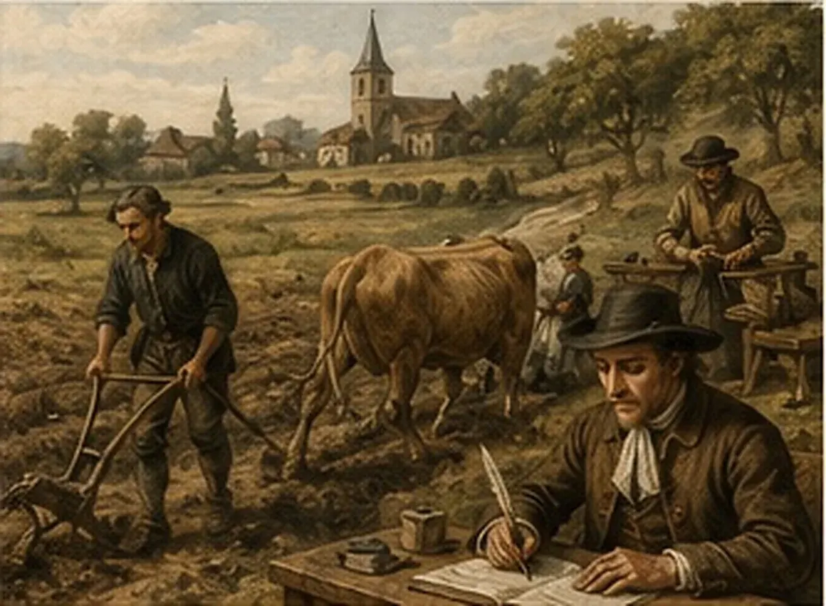 Scène historique illustrée des métiers et de la société rurale à Chamoux