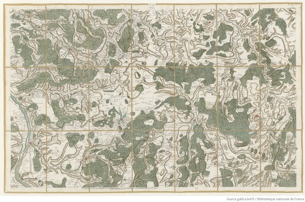 Carte de Cassini autour de Chamoux, Clamecy, Vézelay et Urzy