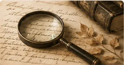 Registre ancien examiné à la loupe