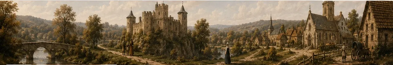 Paysage historique de villages, chemins et édifices anciens